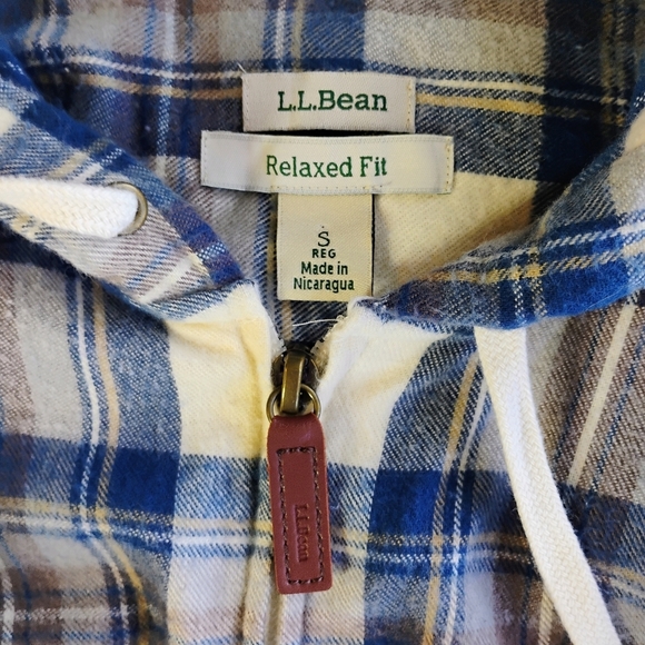 LL Bean Scotch Plaid Flannel Shirt Relaxed Fit Zip Hoodie Granola Size Small - Picture 8 of 15